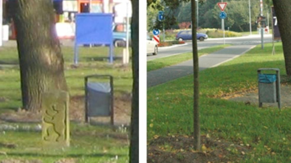 Wo vorher der »Bären-Stein« stand (links), hat der städtische Bauhof eine Krimlinde gepflanzt. © Fotos: Löning, Szyska