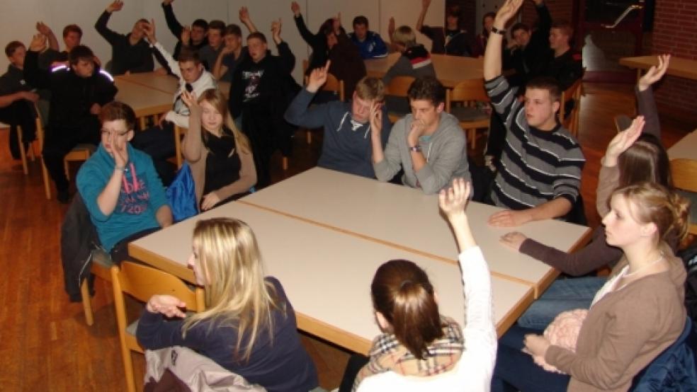 Mehr als 20 Jugendliche stimmten am Dienstagabend im Jemgumer Dörfergemeinschaftshaus über neue Ideen ab, damit die »Nachteule« eine Zukunft hat. © Foto: Boelmann