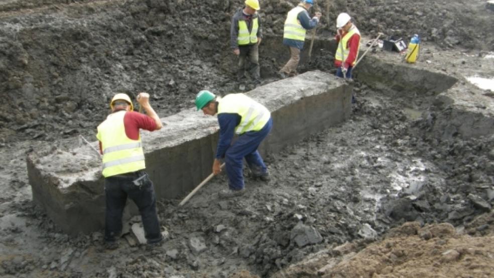 Im Jahr 2009 trat der Einbaum bei archäologischen Grabungen südlich von Jemgum zutage. © Foto: Archiv