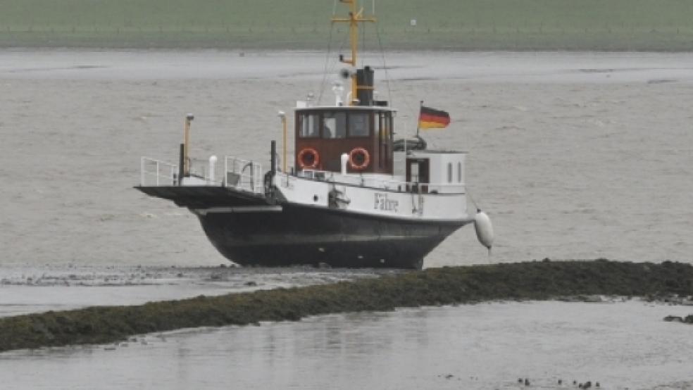 Kein Vor oder Zurück: Die Ditzumer Fähre saß gestern fest im Schlickbett. © Wolters
