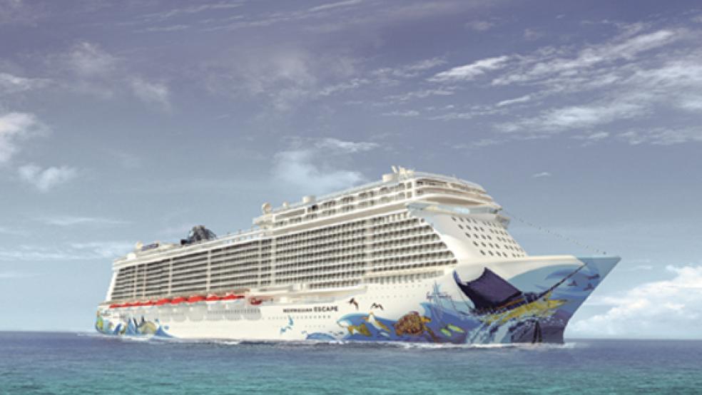 Die »Norwegian Escape« soll im Herbst 2015 von der Papenburger Meyer Werft an die US-Reederei Norwegian Cruise Line (NCL) abgeliefert werden. Das Bild zeigt eine Computersimulation des Kreuzfahrtschiffes. © Foto: privat