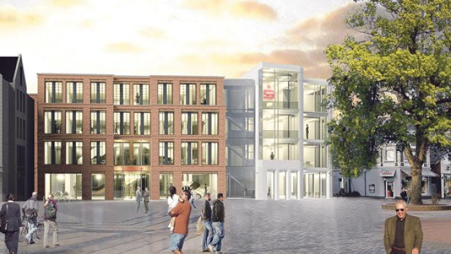 Sparkasse baut mit Beton und auch im Netz