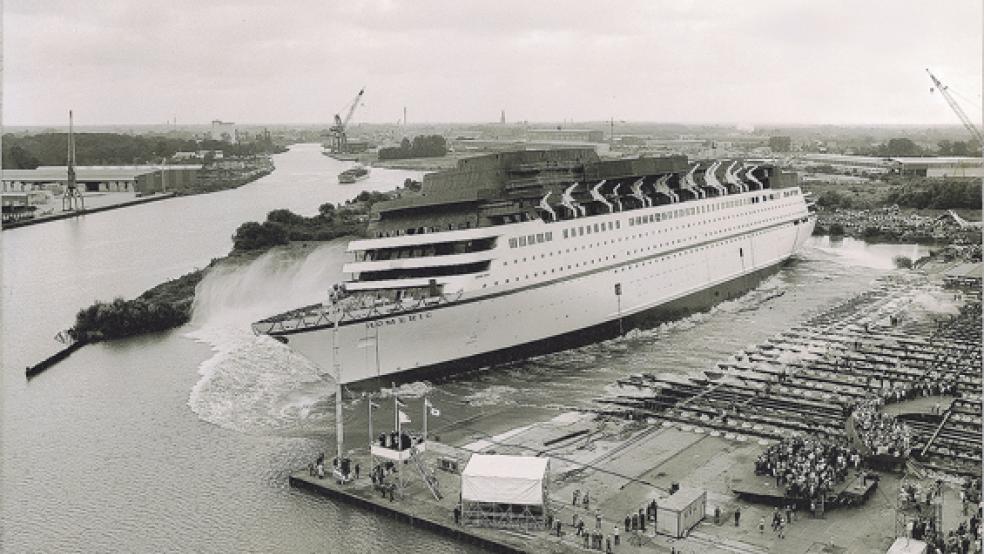 Aufbruch zu neuen Ufern: Mit dem Bau der »Homeric« (hier der Stapellauf 1986) begann die Werft, sich im Kreuzfahrtbereich zu etablieren.  © 