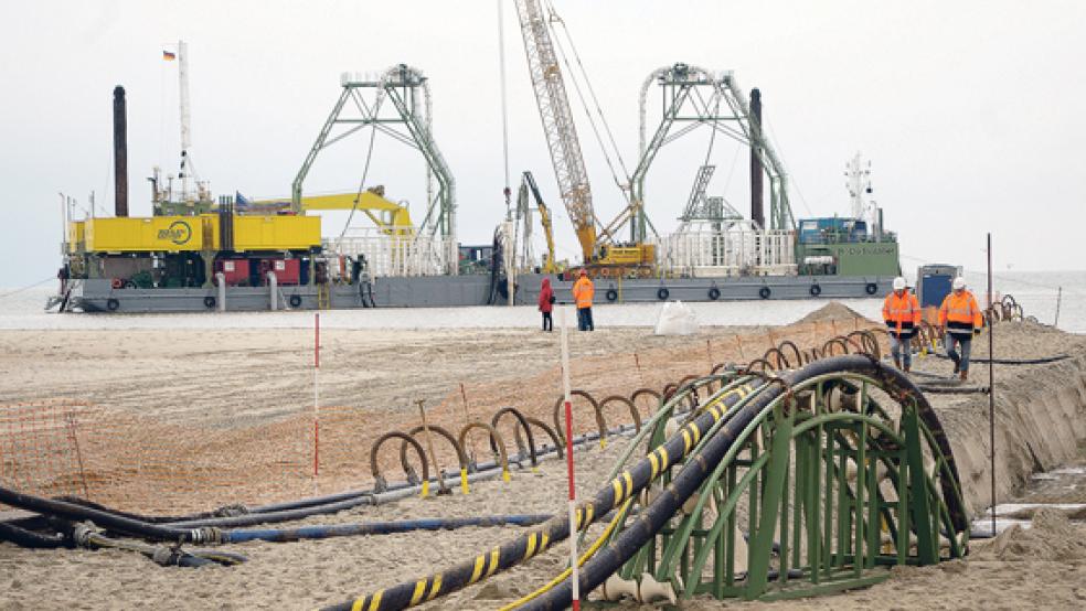 Kabelanlandung am Nordstrand von Norderney: Das Bild entstand bei früheren Arbeiten für die Trasse DolWin 1. © Foto: Tennet