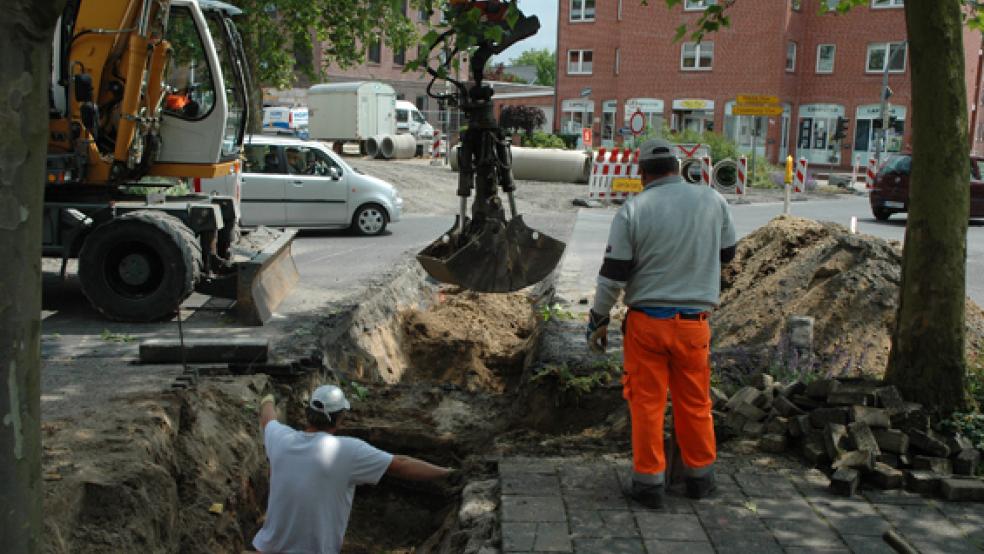 An der Ecke Risiusstraße/Bahnhofstraße hat die Erneuerung der Kanalisation begonnen. © Foto: Szyska