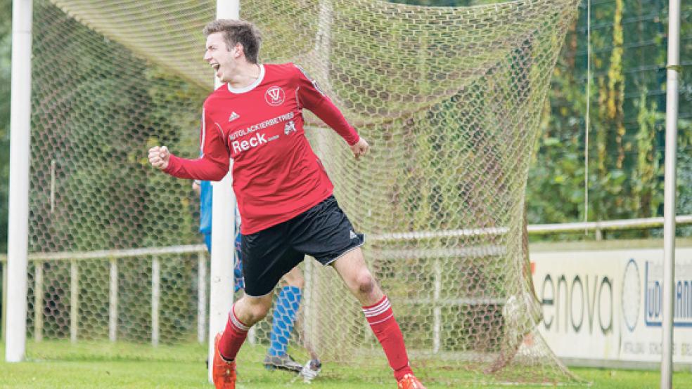 Gleich drei Treffer bejubelte Bundes Lukas Kappernagel beim 4:2-Erfolg seiner Mannschaft bei der SG Heisfelde/Neermoor/Tergast. © Foto: Mentrup