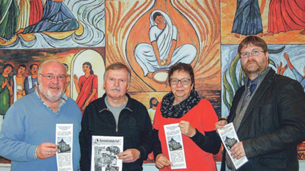 Rufen zu Spenden für Alesd auf: (von links) Pastor im Ruhestand Egbert Zager, der Kirchenratsvorsitzende Wilfried Hoffbauer, Karin Mertens und Pastor Ard Nap. © Foto: Hoegen