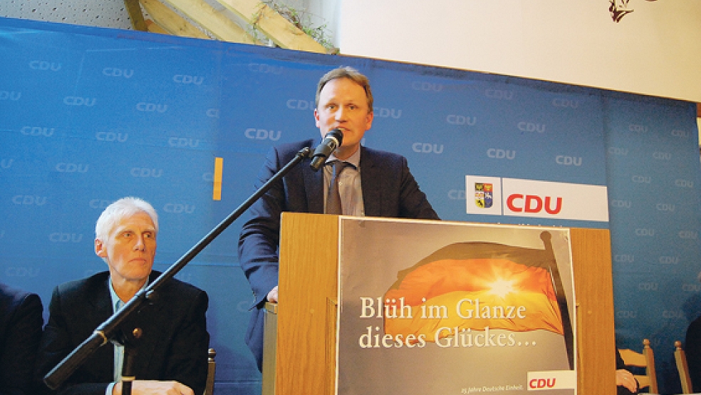 Der CDU-Europaabgeordnete Jens Gieseke sprach in Hesel über Europa.. © Foto: Koenen