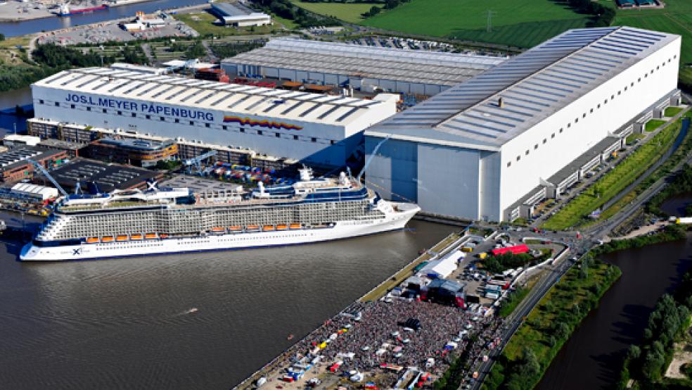 Die Meyer Werft schickt ihre Mitarbeiter wegen Unwetter ab heute Mittag vorzeitig nach Hause. © Foto: RZ-Archiv