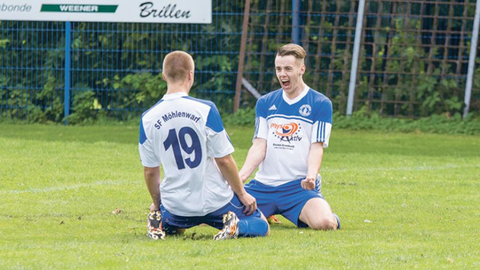 Einige Male jubeln durften Wolfgang Saathoff (l.) und André Voß. Die Möhlenwarfer spielten eine gute Hinserie. © Foto: Mentrup