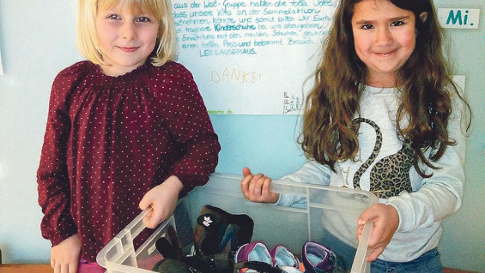 Die Kinder von »Jona« in Weener sammeln gut erhaltene Kinderschuhe für Flüchtlinge. © Foto: privat