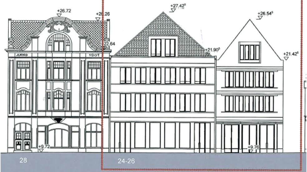 Die Ostfriesische Volksbank plant die Neugestaltung des ehemaligen Sobing-Geländes in der Altstadt von Leer. Erste Ideen hat das Kreditinstitut jetzt in der Bauausschusssitzung der Stadt Leer vorgestellt. © Grafik: OVB