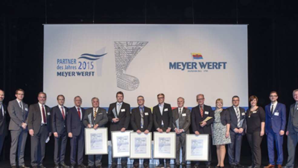 Die Papenburger Meyer Werft hat zum nun zehnten Mal Lieferanten ausgezeichnet, die sich durch hervorragende Leistungen ausgezeichnet haben.  © Foto: Meyer Werft