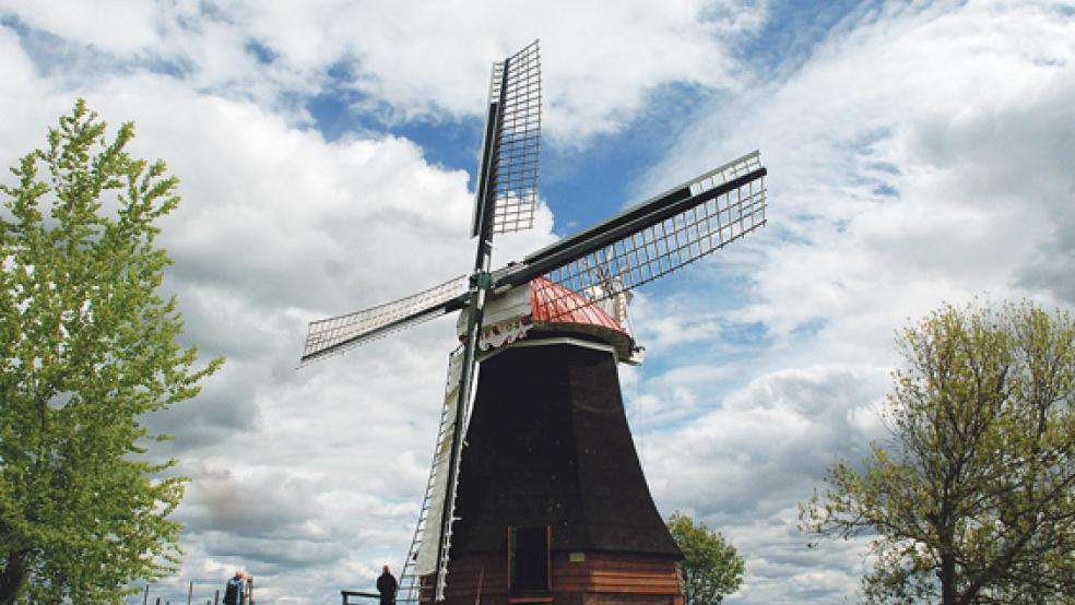 Die Wasserschöpfmühle Wynhamster Kolk in Ditzumerhammrich mit der archimedischen Schraube ist die »Exotin« unter den fünf Windmühlen im Rheiderland, die am Pfingstmontag anlässlich des Deutschen Mühlentages zu einer Besichtigung ihres Innenlebens einladen.  © Archivfoto: Kuper