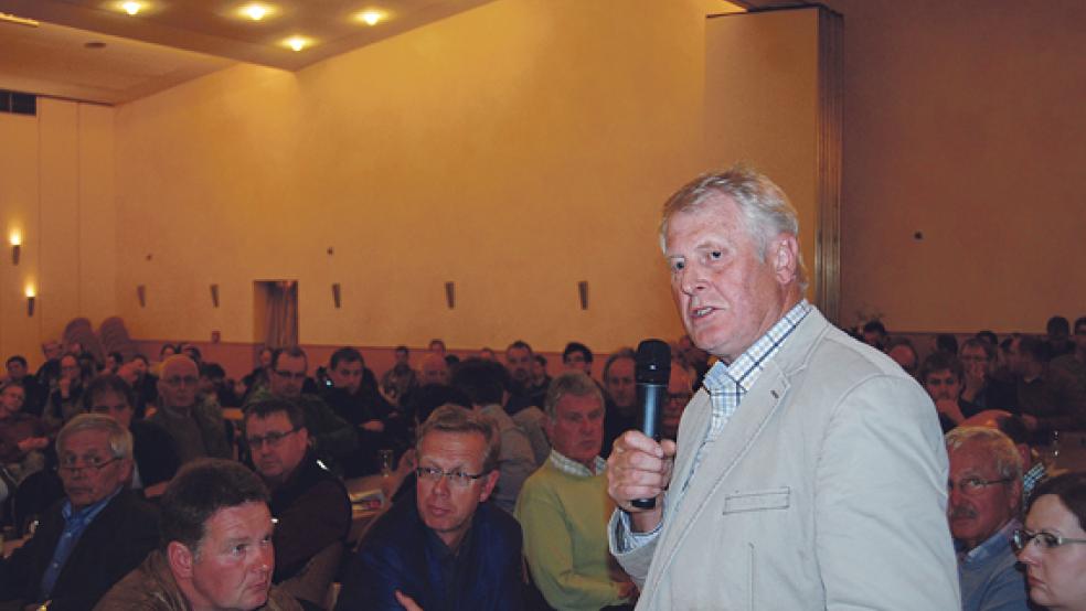 Erich Hinrichs als Präsident des ostfriesischen Landvolks brach eine Lanze für die Grünlandbauern. Unter ihren Ländereien gebe es keine Nitrat-Probleme. © Foto: Hoegen
