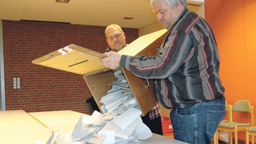 In der Gemeinde Jemgum - hier ein Bild von der Auszählung der Stimmzettel bei der Landtagswahl im Jahr 2013 - wird ein neuer Bürgermeister gewählt. Auch in Westoverledingen und Jümme sind die Wähler dazu aufgerufen. © Archivfoto: Szyska