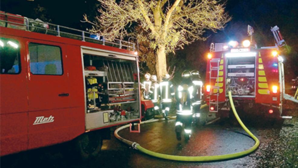 Ein Feuer in einer Blockhütte brachten am Mittwoch die Wehren Dollart und Bunde schnell unter Kontrolle. © Foto: A. Smid (Feuerwehr Bunde)