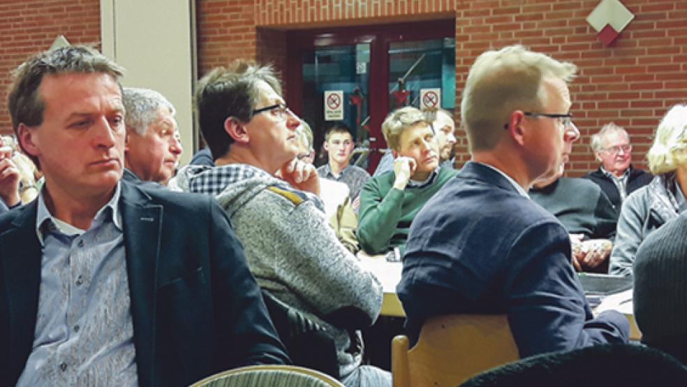 Rund 120 Zuhörer, der Großteil davon praktizierende Landwirte, waren jetzt zu einem Gesprächsabend mit Staatssekretär Dr. Hermann-Onko Aeikens in das Jemgumer Dorfgemeinschaftshaus gekommen. © Foto: Hoegen
