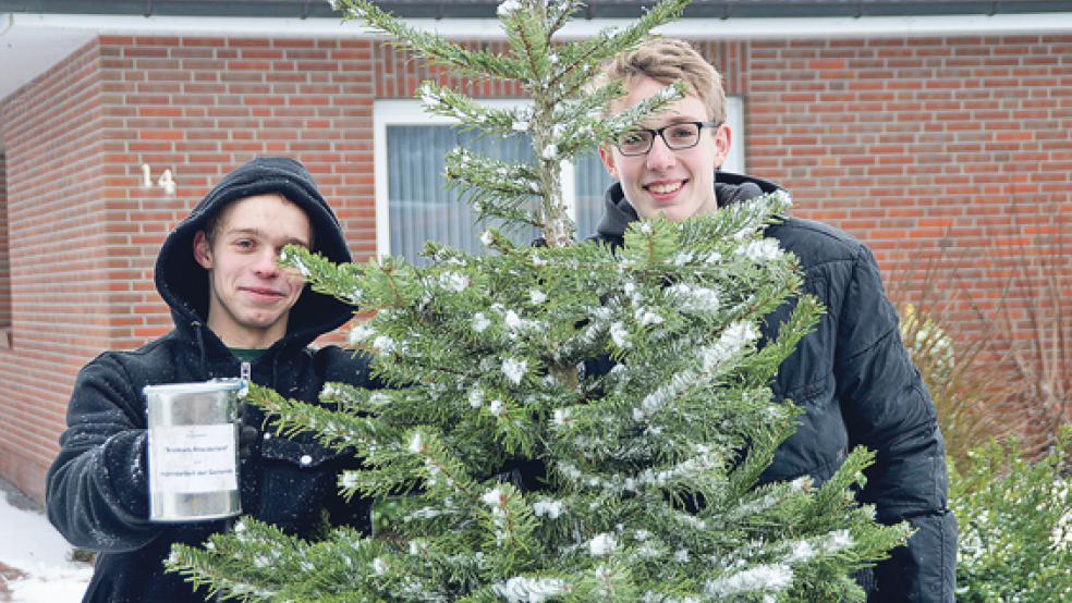 Baum gegen Spende:Tobias (links) und Gerko waren in Bunderhee unterwegs. © Fotos: Himstedt
