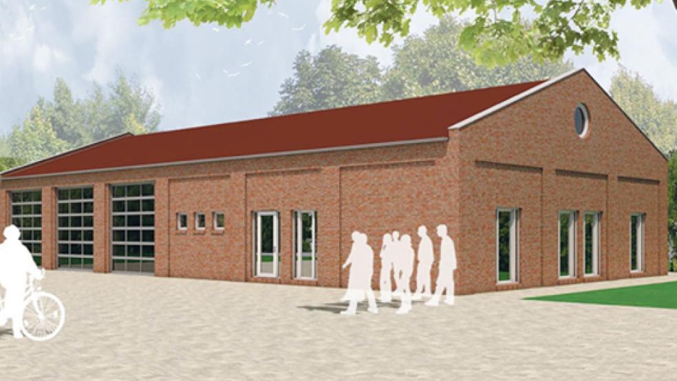 Im geplanten Feuerwehrhaus in Ditzum soll es einen großen Versammlungsraum geben, der zugleich für Veranstaltungen gepachtet werden kann. © Grafik: Architekturbüro Woltermann