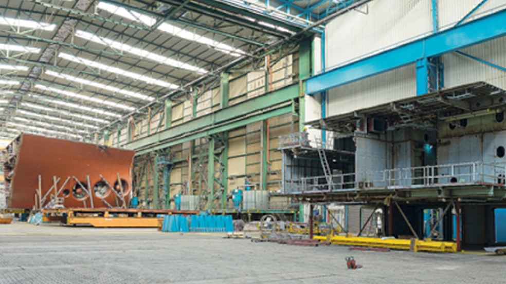 In der Schiffbauhalle IV der Meyer Werft wird zukünftig die Fertigungslinie für die Blöcke installiert. © Foto: Meyer Werft 