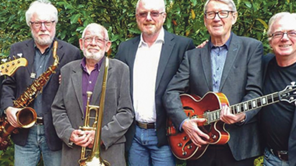 Die »Dollart Swing Band«: (von links) Guido Weiland, Gerd Mülder, Klaus Maas, Manfred de Buhr, Karl Heinz Schulz, Werner Krüger. © Foto: privat