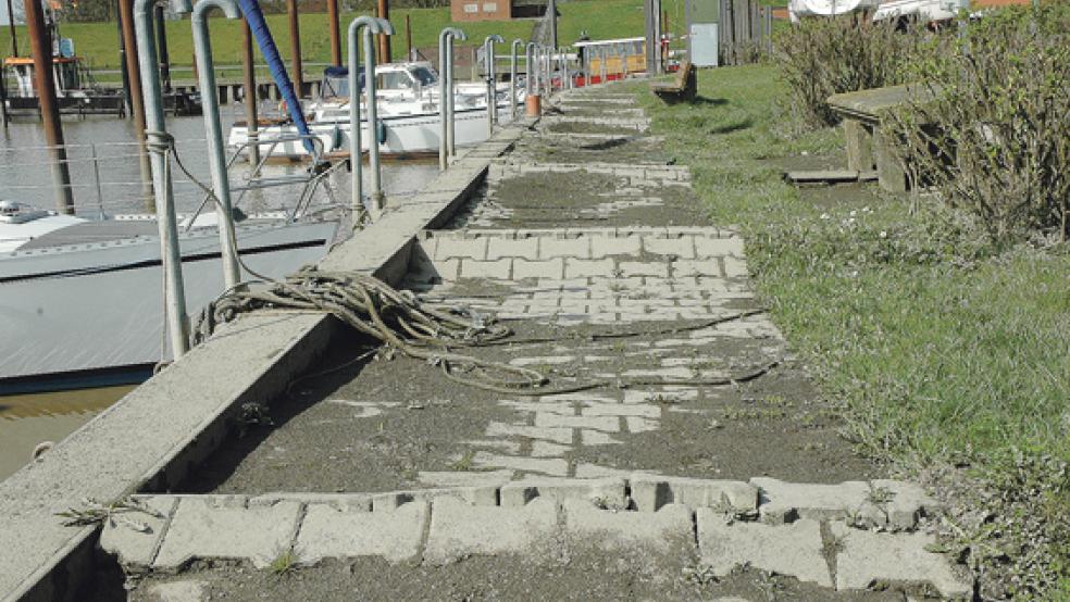 Nach einem Ems-Aufstau kam es am Hafen in Jemgum zu erheblichen Versackungen. © Foto: Szyska