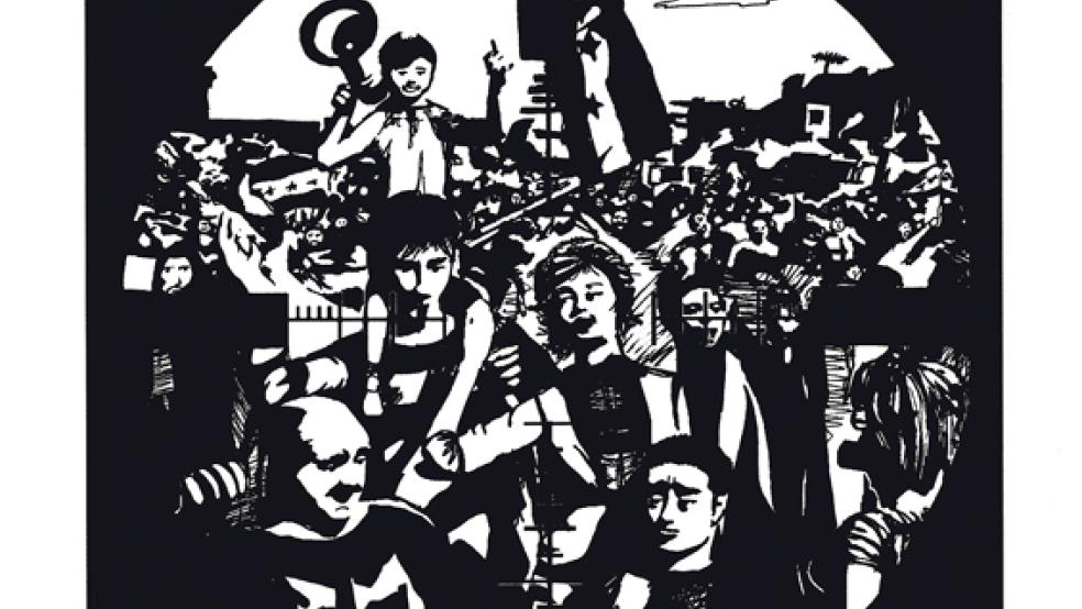 In Emden zu sehen sind unter anderem Kunstwerke von Hamid Suleiman, hier eine Abbildung aus der Graphic Novel »Freedom Hospital«. © Foto: Hanser Verlag