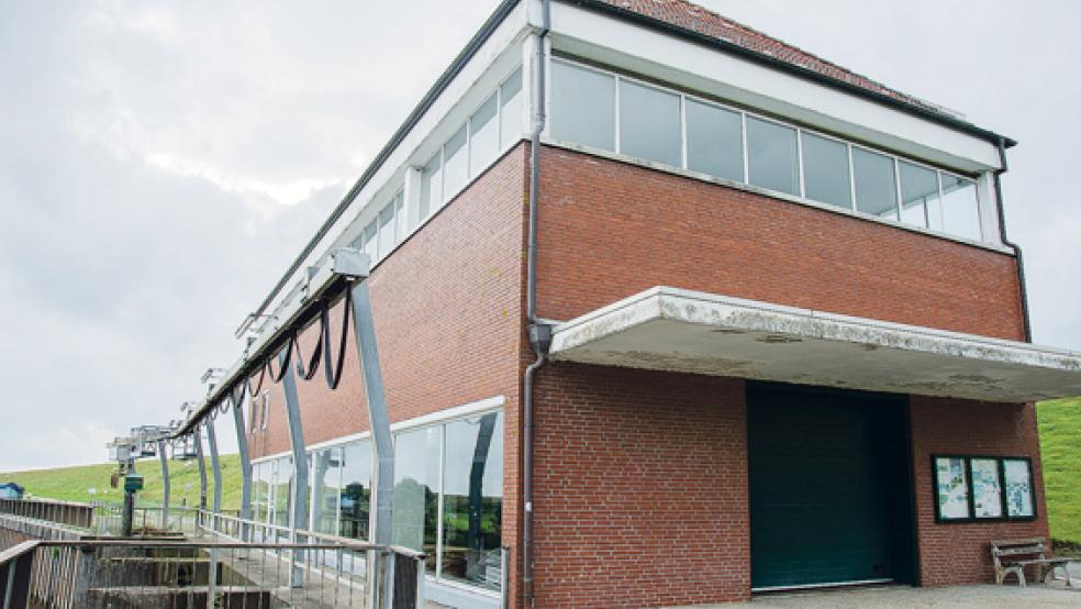 Das Schöpfwerk in Pogum gehört zu den im »Masterplan Ems« festgeschriebenen Standorten, an denen die Fischwanderung untersucht wird. © Foto: Hanken,