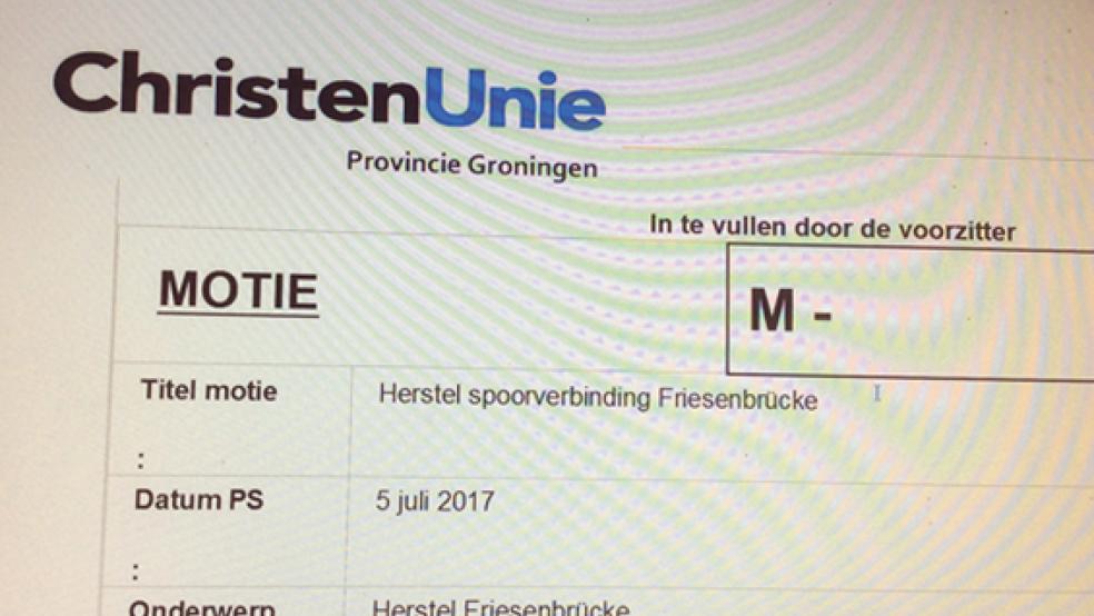 Die »motie« zum Thema Friesenbrücke. © Foto:Kuper