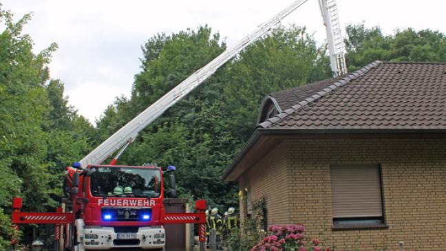 Gartenbaum droht auf ein Haus zu fallen