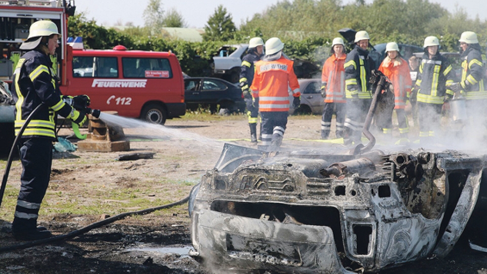 Auf dem Gelände eines Verwertungsbetriebs in Nüttermoor war die Feuerwehr heute Nachmittag im Einsatz. © Foto: Loger