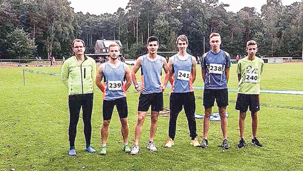 Die Leichtathleten des TuS Weener um Thomas Knoche, Henning Kruse, Anthony Göhrke, Torben Veenhuis, Jannes Smid und David Schaa (l.) trumpften auf. © Foto: privat