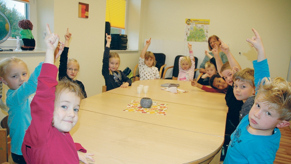 Die elf Vorschulkinder bilden den Kinderrat des Kindergartens in Ditzum. Das Gremium hat Mitbestimmungsrechte - in diesem Fall ist das Votum der Sprösslinge einstimmig. © Foto: Szyska