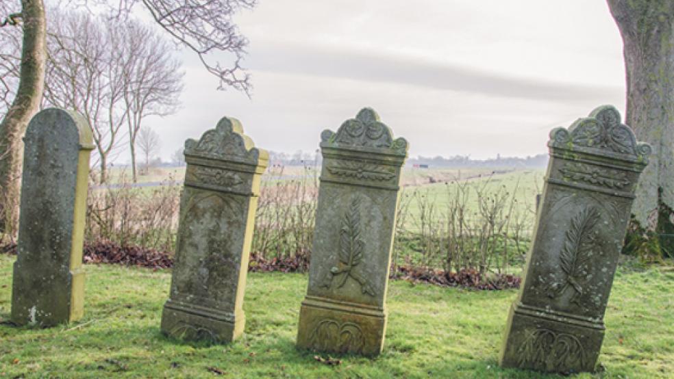 Der jüdische Friedhof in Jemgum ist seit Frühjahr 2016 nur noch über den Speckfenneweg erreichbar. Denn die marode Fußgängerbrücke über das Sieltief am Dukelweg ist seither gesperrt. © Foto: Hanken
