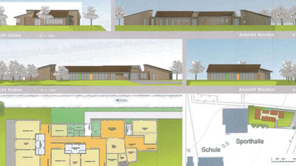 So soll die neue Kindertagesstätte an der Floorenstraße einmal aussehen. Planerin Susanne Spille zeigte diese Computergraphiken auch in der Sitzung des Bauausschusses in Weener. © Graphik: 3D Architekturwerkstatt