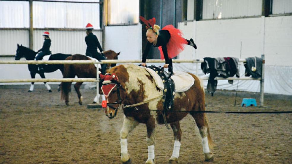 Die Kinder der Voltigiergruppe hatten sich mit den Kostümen nach Pony »Ricky« gerichtet und traten als Rentiere auf. © Fotos: Muising