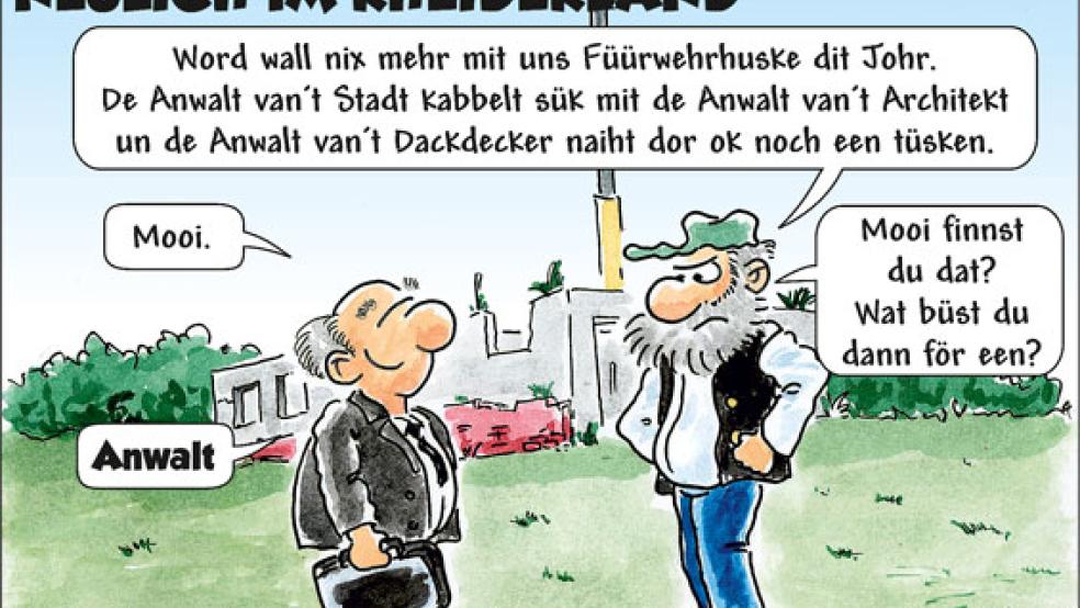 Wie üblich mit spitzer Feder und treffsicherem Humor hat sich RZ-Cartoonist Thomas Trey dem Weeneraner Feuerwehrhaus-Desaster gewidmet. © RZ-Cartoon: Thomas Trey