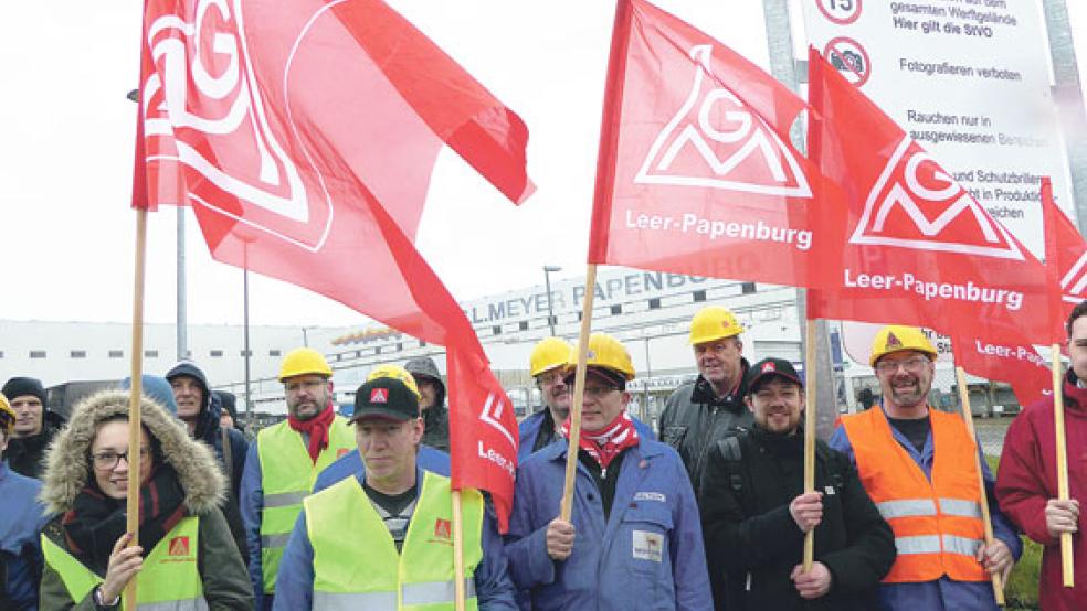 Wie schon 2016 wollen Beschäftigte der Papenburger Meyer Werft auch am Donnerstag die Arbeit niederlegen, um für ihre Forderungen einzustehen. © Archivfoto: IG Metall