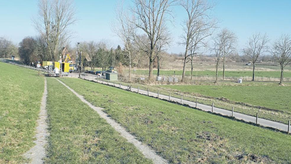 Am Emsdeich in Hilkenborg richtet der Gewässerkundliche Landesdienst derzeit drei Grundwasser-Messstellen ein. © Foto: privat