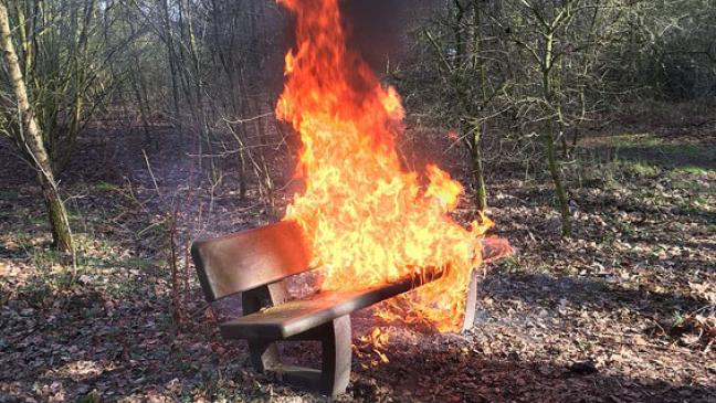 Parkbank lichterloh in Flammen