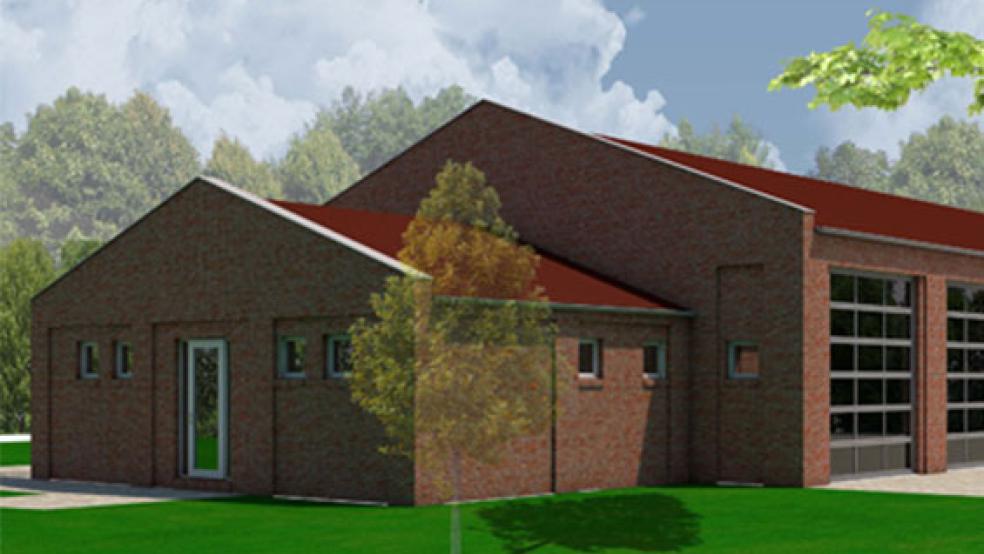 Der Bau des Mehrzweck-Gebäudes mit Dorfgemeinschaftsanlage, Sanitärtrakt und Räumen für die Feuerwehr in Ditzum soll im April beginnen. © Grafik: Architekt Woltermann