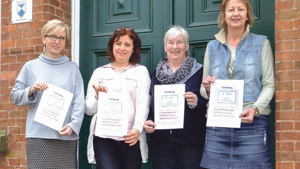 Laden am Weltfrauentag zum Erzählcafé ein: Von links Anna Kuhn, Huda Horkos, Susanne Fockens und Angelika Janssen-Harms. © Foto: privat