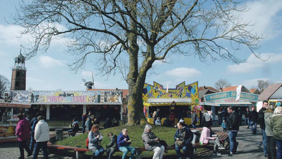 Marktplatzfreude: Wer sich vom Bummeln über den Markt und zum Hafen ausruhen wollte, fand genügend Sitzbänke rund um den »Ostermarktbaum«. © Fotos: Kuper