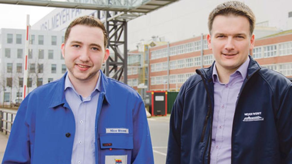 Der Schiffbauer und der Stratege: Diese Kombination an der Spitze soll dem Betriebsrat der Meyer Werft wieder zu alter Stärke verhelfen. Vorsitzender Nico Bloem (links) und sein Stellvertreter Uwe Sap stehen für einen Generationswechsel bei der Mitarbeitervertretung. © Foto: Hanken