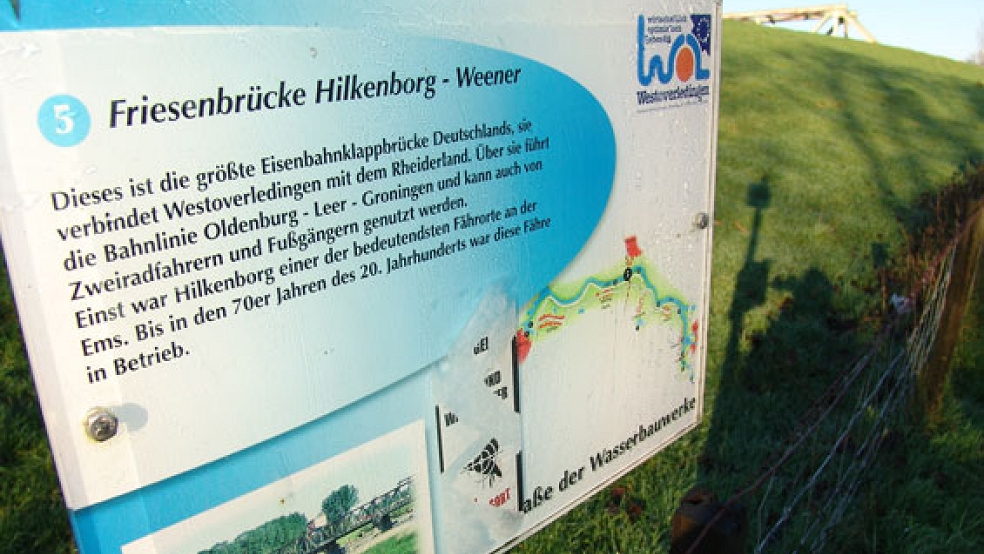 Auf Westoverledinger Seite der Ems in Hilkenborg soll die Brücken-Baustelle eingerichtet werden. © Archivfoto: Boelmann