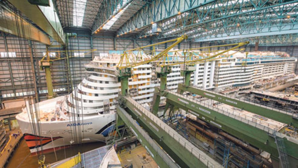Die »Aida Nova« soll das überdachte Baudock II der Meyer Werft am 21. August verlassen. © Foto: Meyer Werft