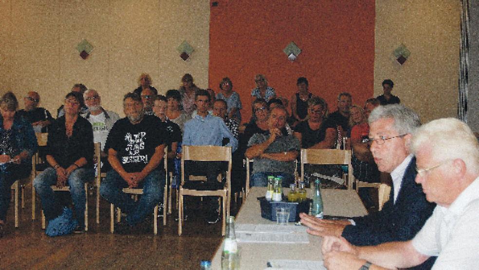 Die Gruppe »Jemgum 21/Wir für Jemgum« mit Walter Eberlei (vorne links) und Dieter Gottwald konnte sich mit ihren Positionen in der Sitzung des Gemeinderates nicht durchsetzen. Auch aus den Reihen der Zuhörer gab es Kritik. © Foto: Hoegen