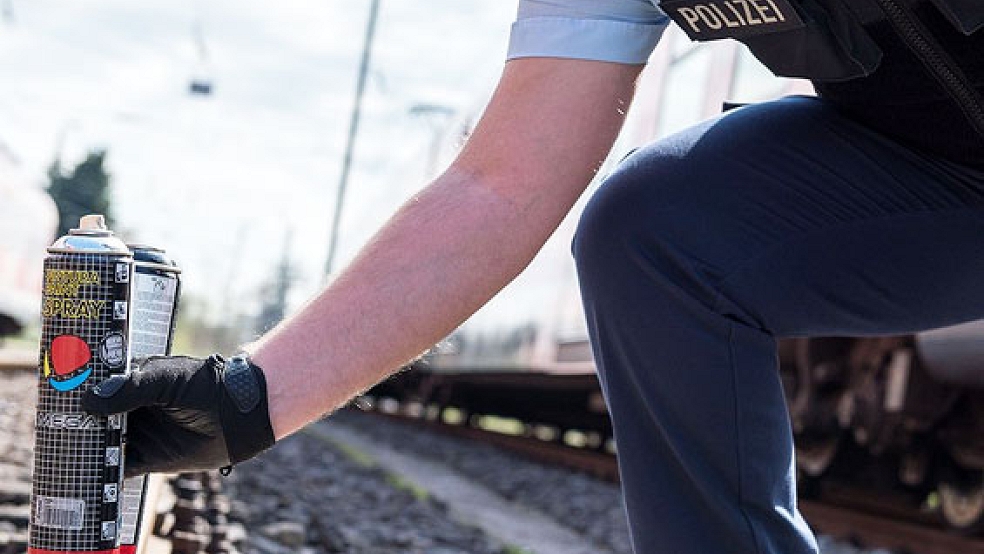 Das wird teuer: Vier Graffiti hat ein Jugendlicher auf einen Zug in Emden gesprüht - dann fasste ihn die Polizei.  © Symbolfoto: Bundespolizei