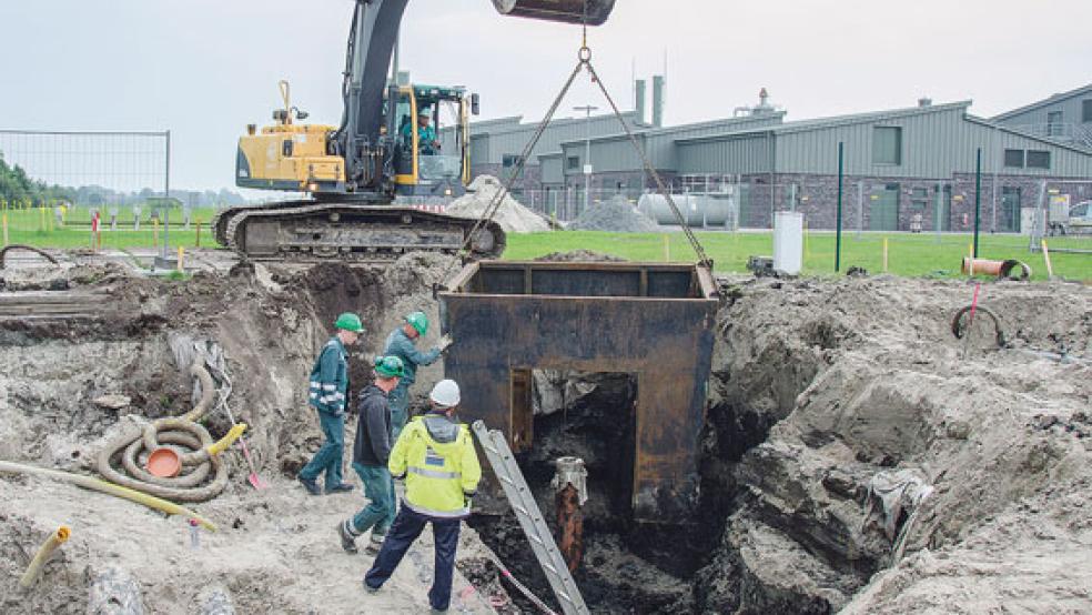 Die Baugrube befand sich auf dem EWE-Gelände an der Landesstraße 15 in Jemgumkloster. © Foto: Hanken